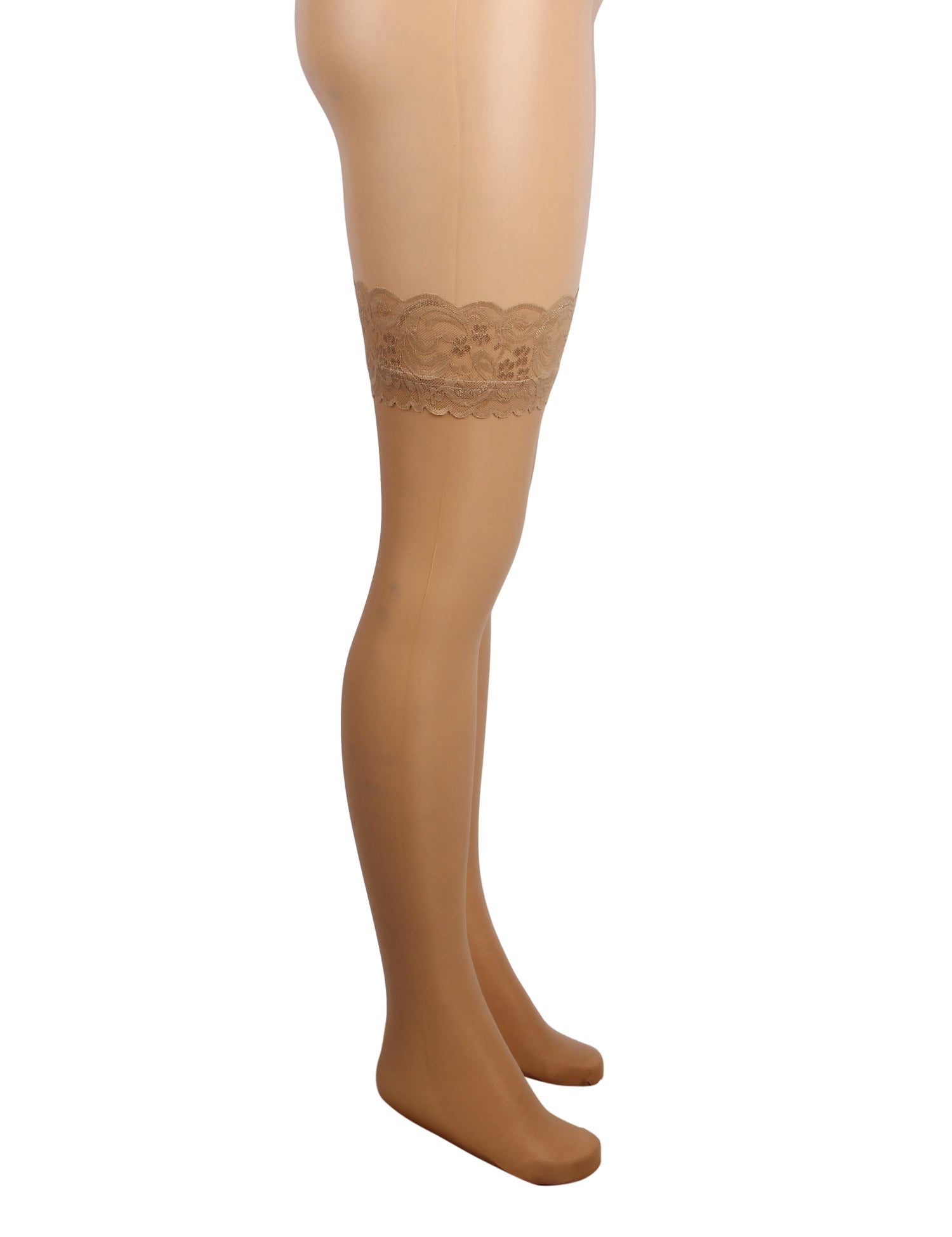 Nude Lace - Trim Thigh - High Stockings with Anti - Slip Silicone Band - TeaseFashion