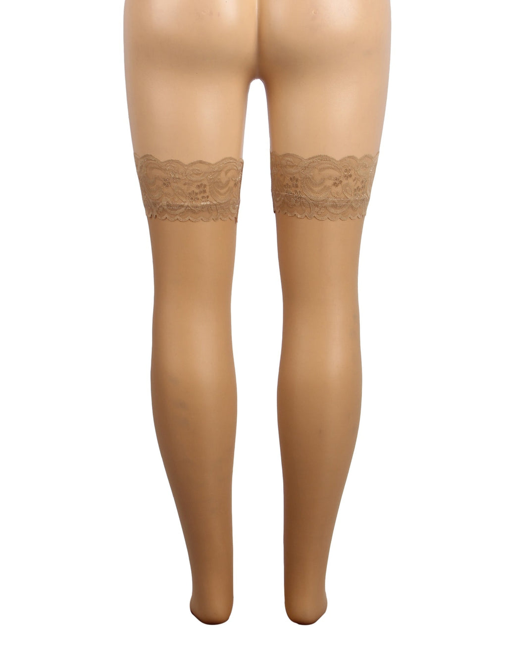 Nude Lace - Trim Thigh - High Stockings with Anti - Slip Silicone Band - TeaseFashion