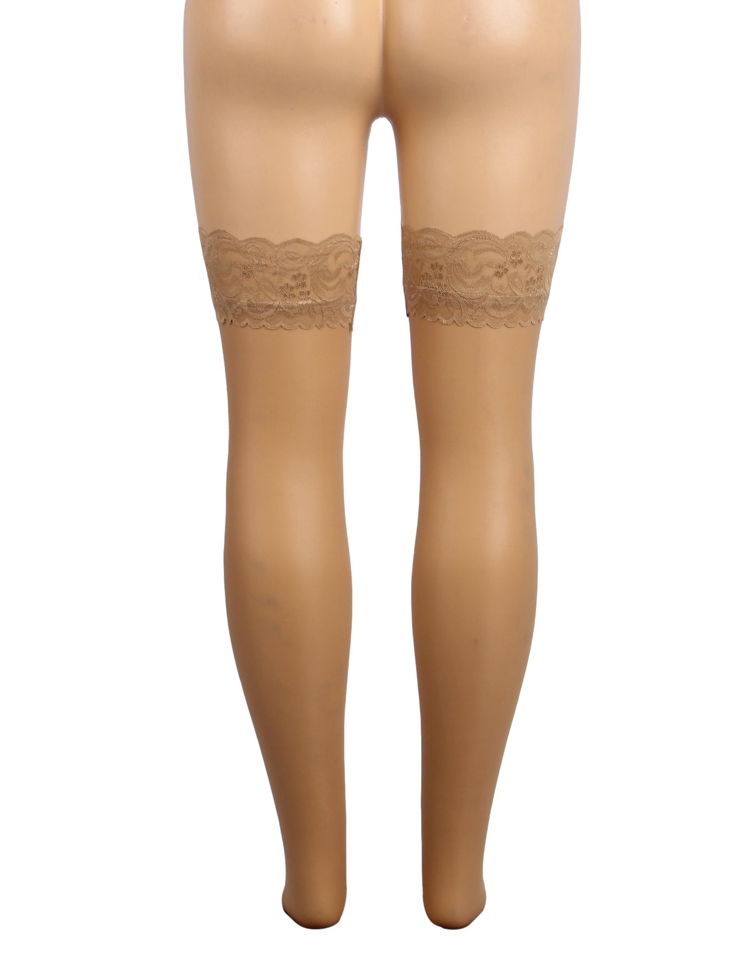 Nude Lace - Trim Thigh - High Stockings with Anti - Slip Silicone Band - TeaseFashion