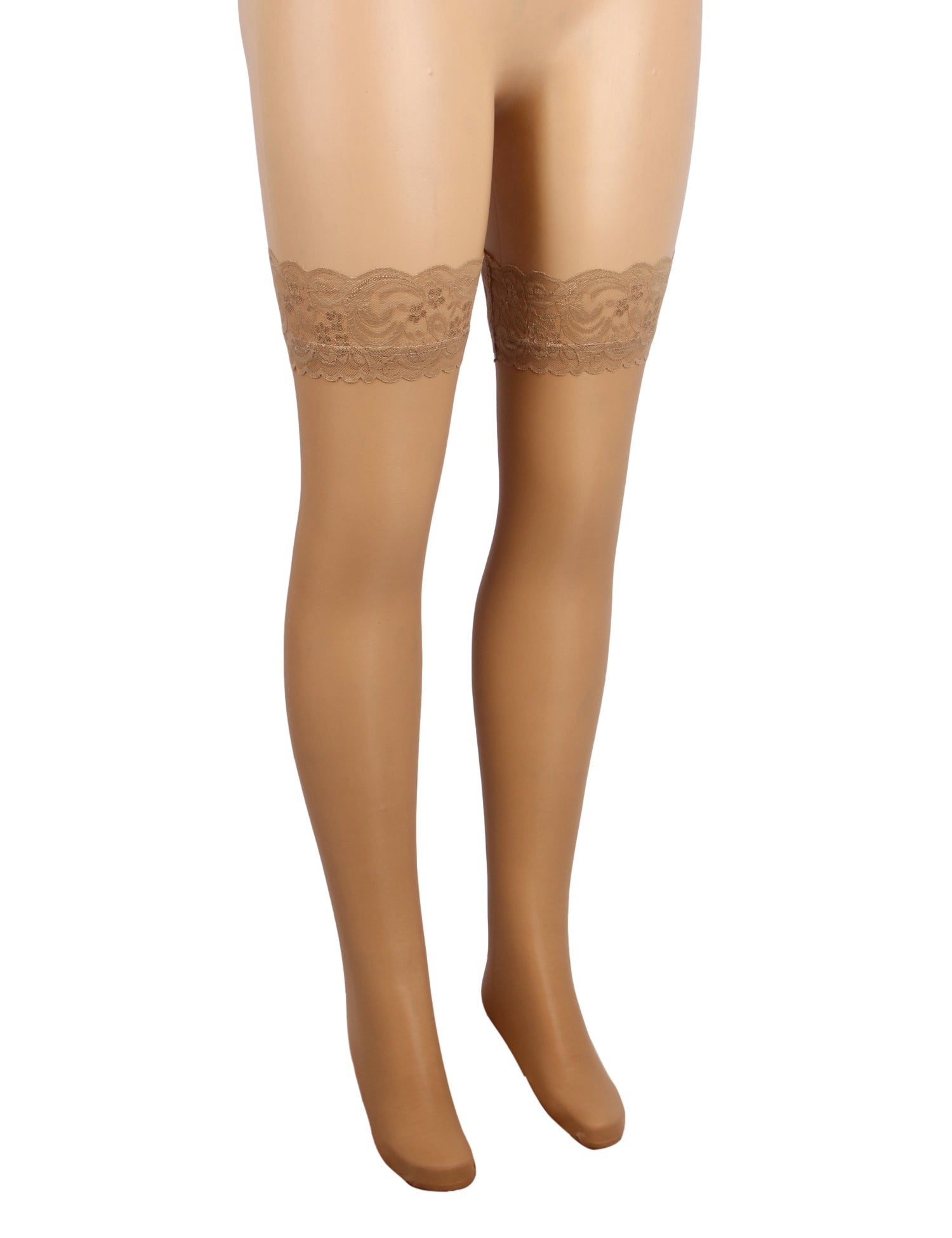 Nude Lace - Trim Thigh - High Stockings with Anti - Slip Silicone Band - TeaseFashion