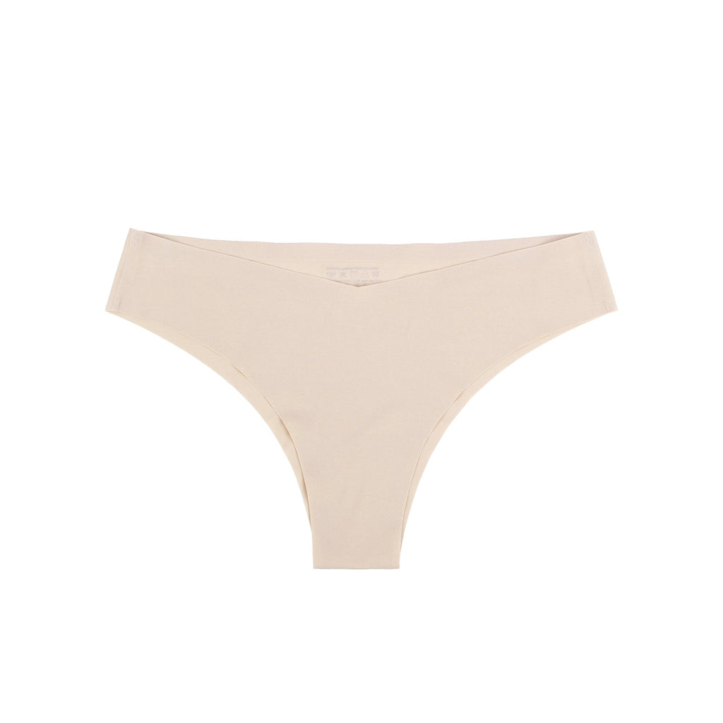 Nude Seamless Triangle Panty – V - Waist, Nylon Swim Fabric & Trimmable Leg Opening - TeaseFashion