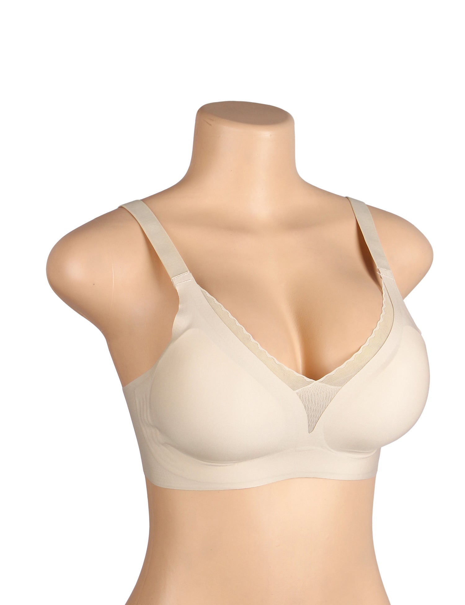 Nude Seamless Wireless Bra with Jelly - Strip Support & Cross Mesh - TeaseFashion