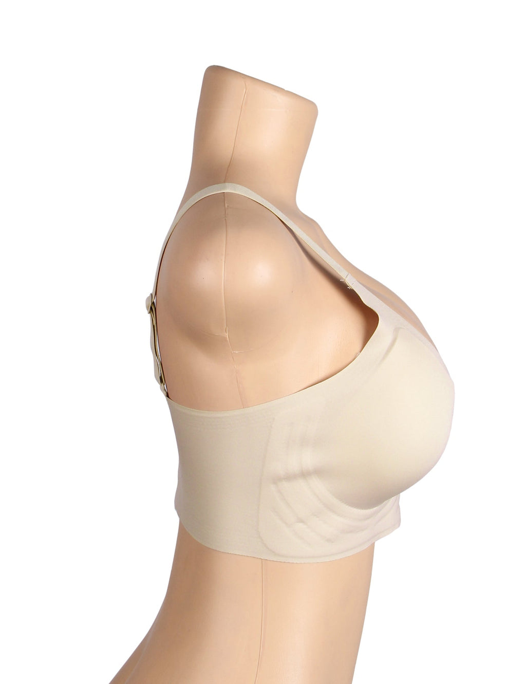 Nude Seamless Wireless Bra with Jelly - Strip Support & Mesh V - Neckline - TeaseFashion