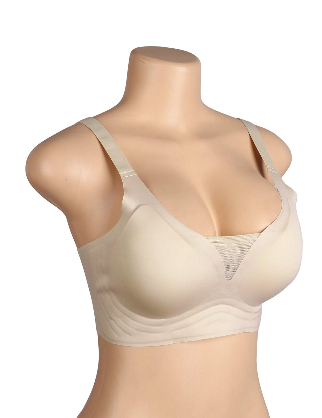 Nude Seamless Wireless Bra with Jelly - Strip Support & Mesh V - Neckline - TeaseFashion