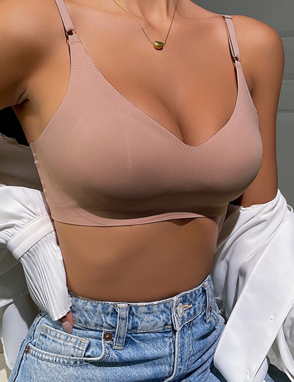 Nude Seamless Wireless Bra with Removable Padding - TeaseFashion