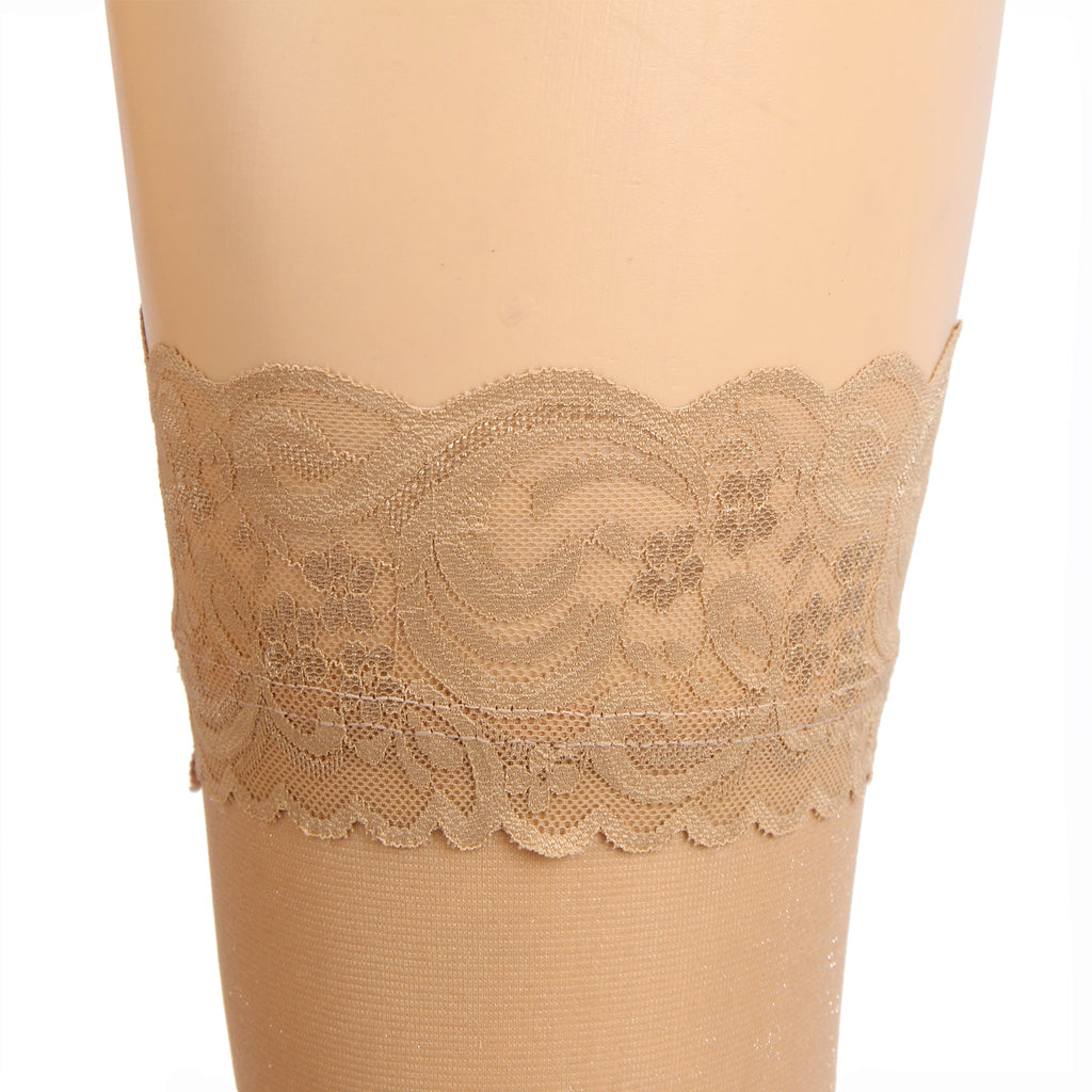 Nude Sexy Lace Pearlescent Stockings With Silicone Straps - TeaseFashion