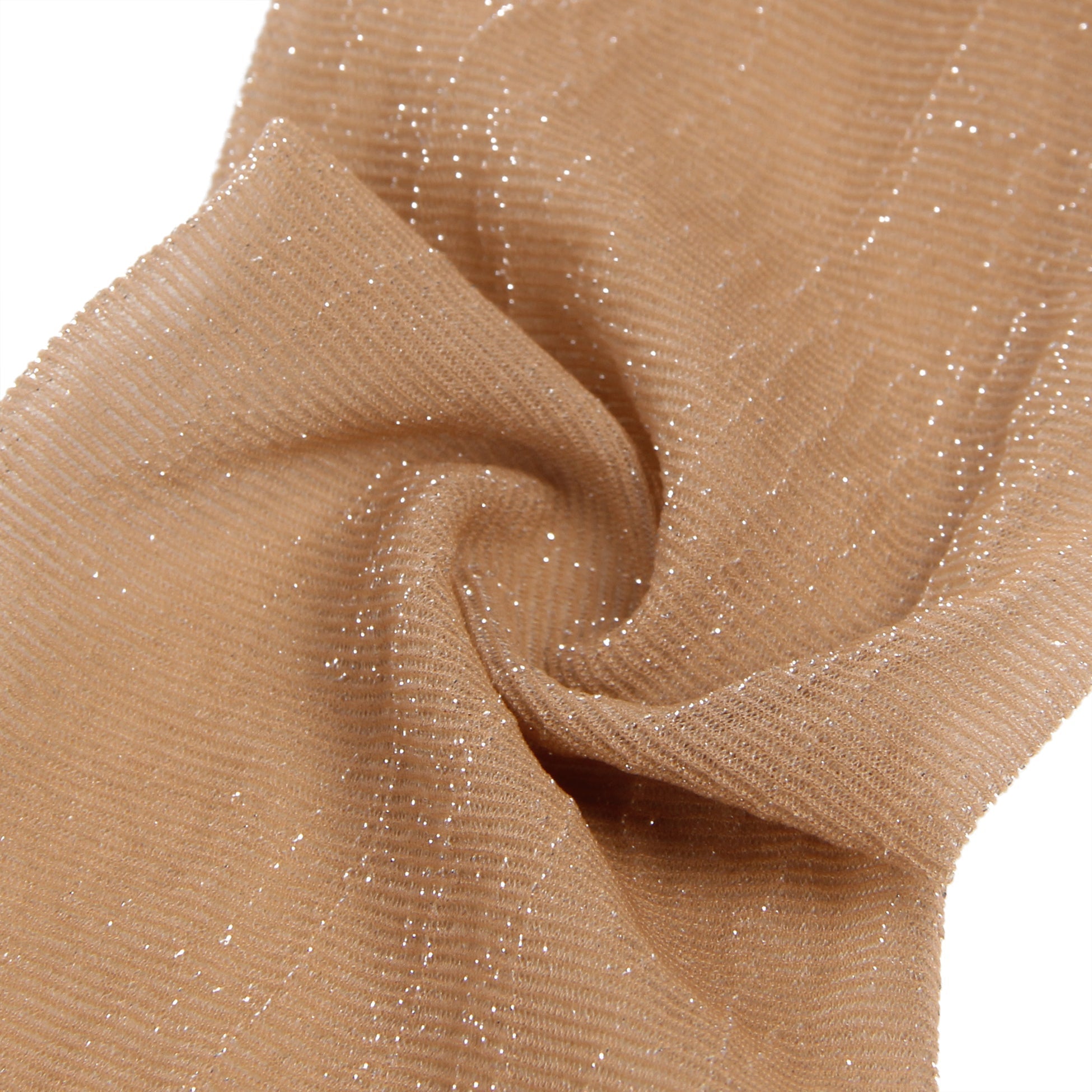 Nude Sparkle Thigh - High Stockings with Lace Trim & Silicone Band - TeaseFashion