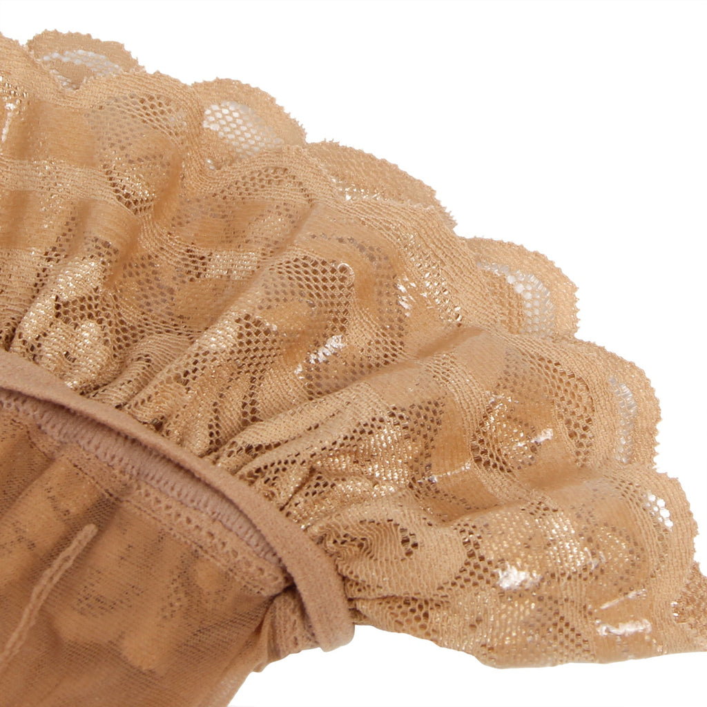 Nude Vertical - Stripe Stockings with Lace Trim & Silicone Band - TeaseFashion