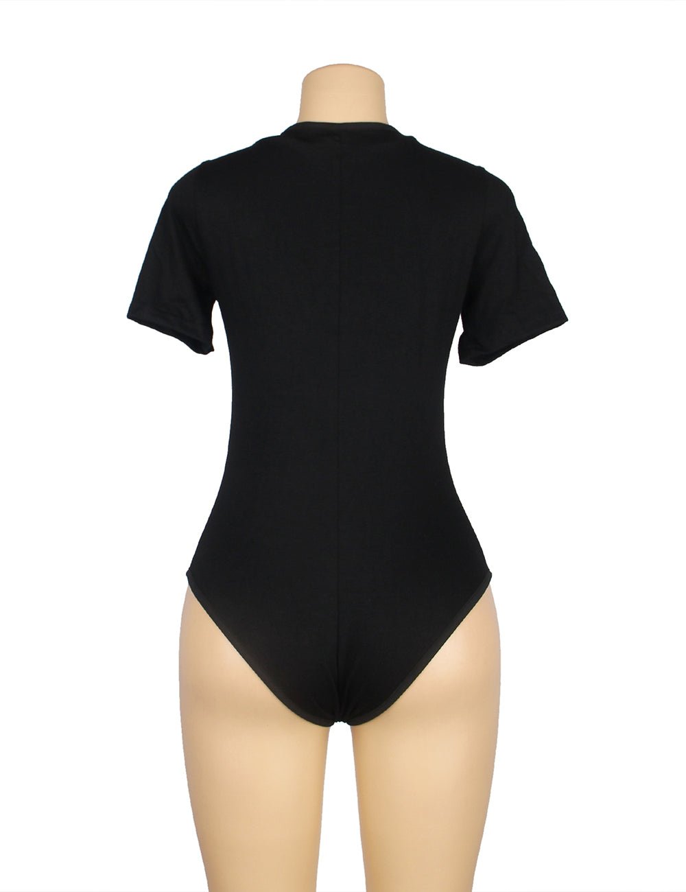 Open Crotch One - piece Short Sleeve Black Solid Color Fashion Bodysuit - TeaseFashion