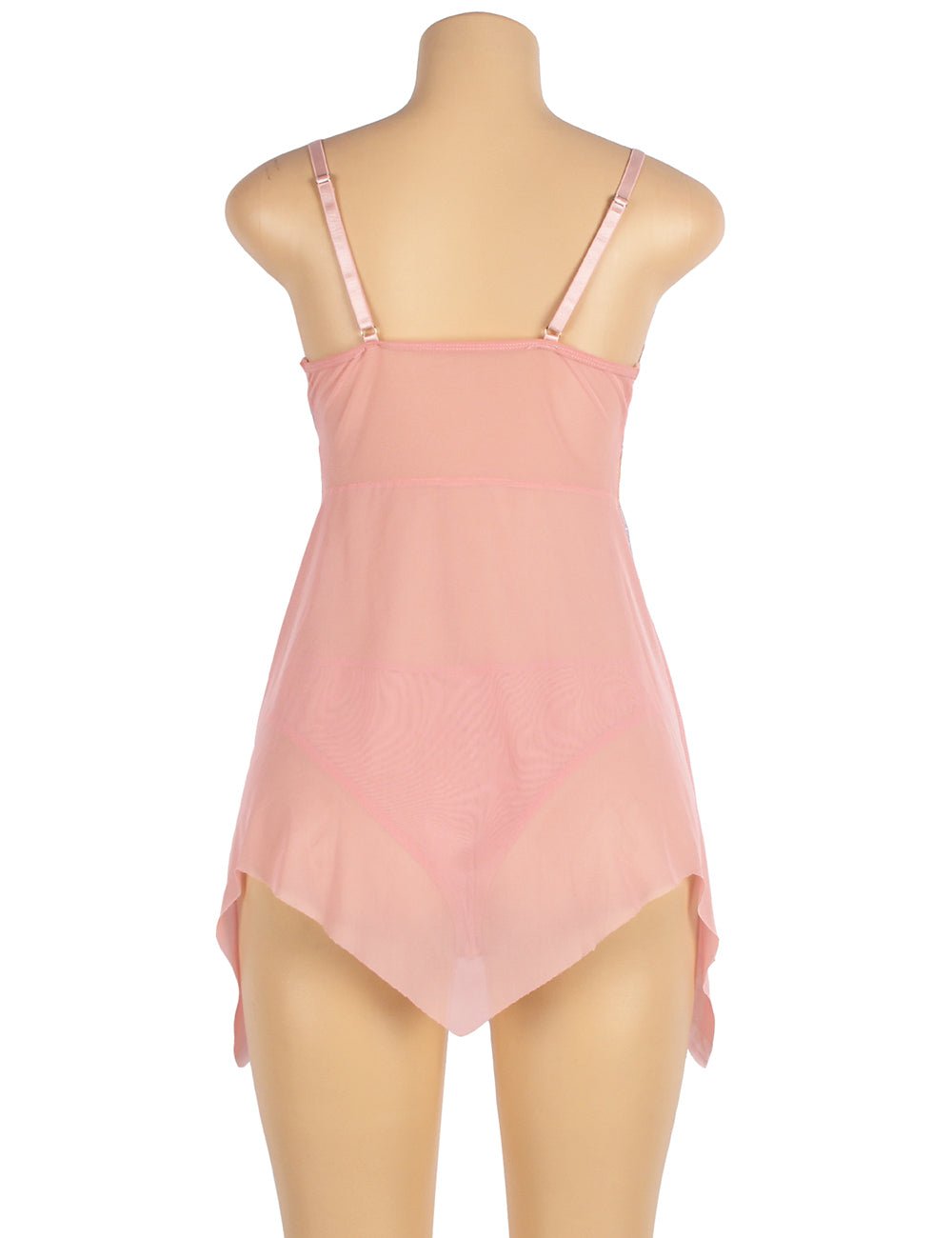 Orange Digital Lace Print Mesh Open - Front Babydoll with Matching Printed Panties - TeaseFashion