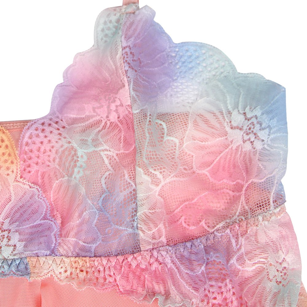 Orange Digital Lace Print Mesh Open - Front Babydoll with Matching Printed Panties - TeaseFashion