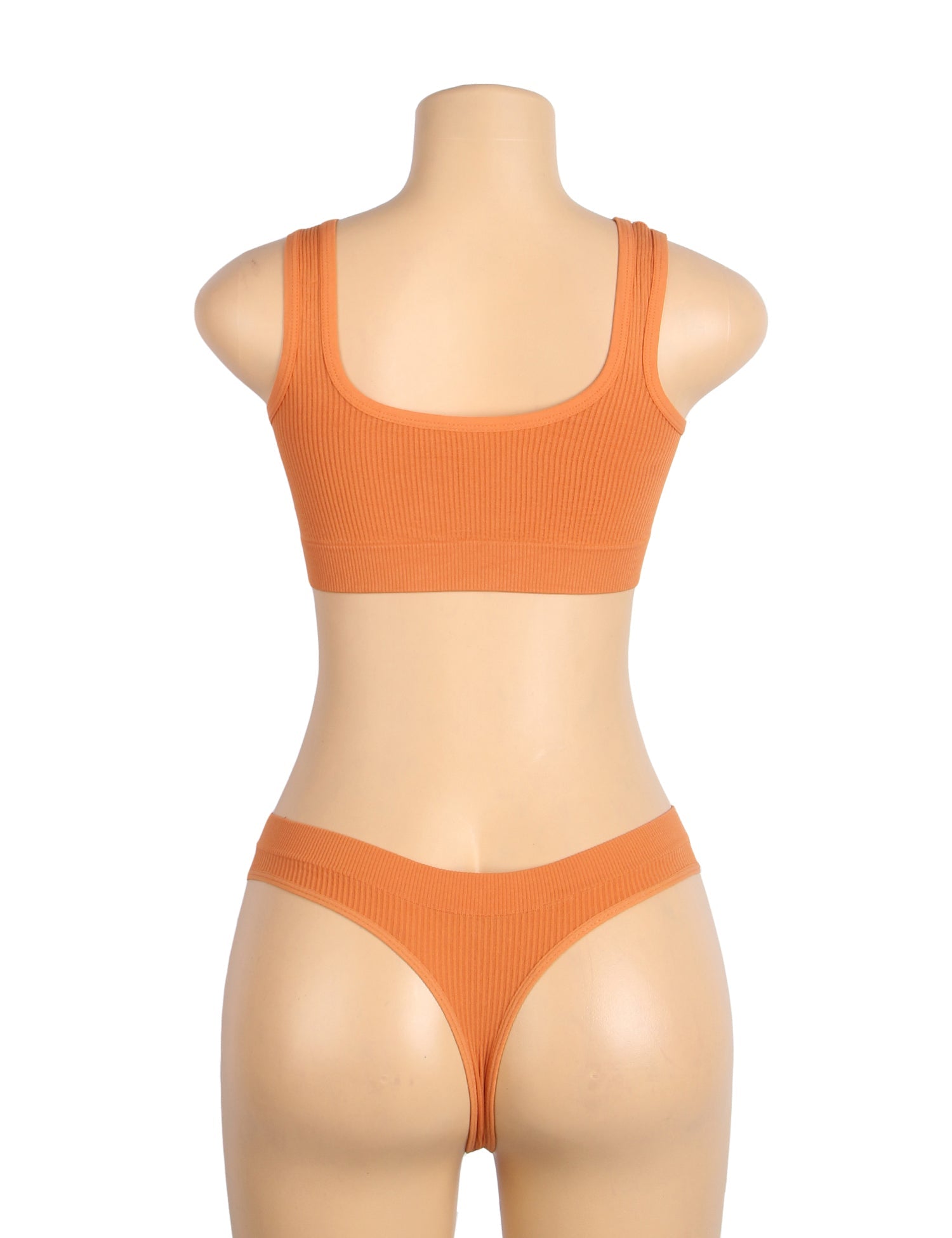 Orange Knitted Seamless Bra Set with Cut - Out & Heart Buckle - TeaseFashion