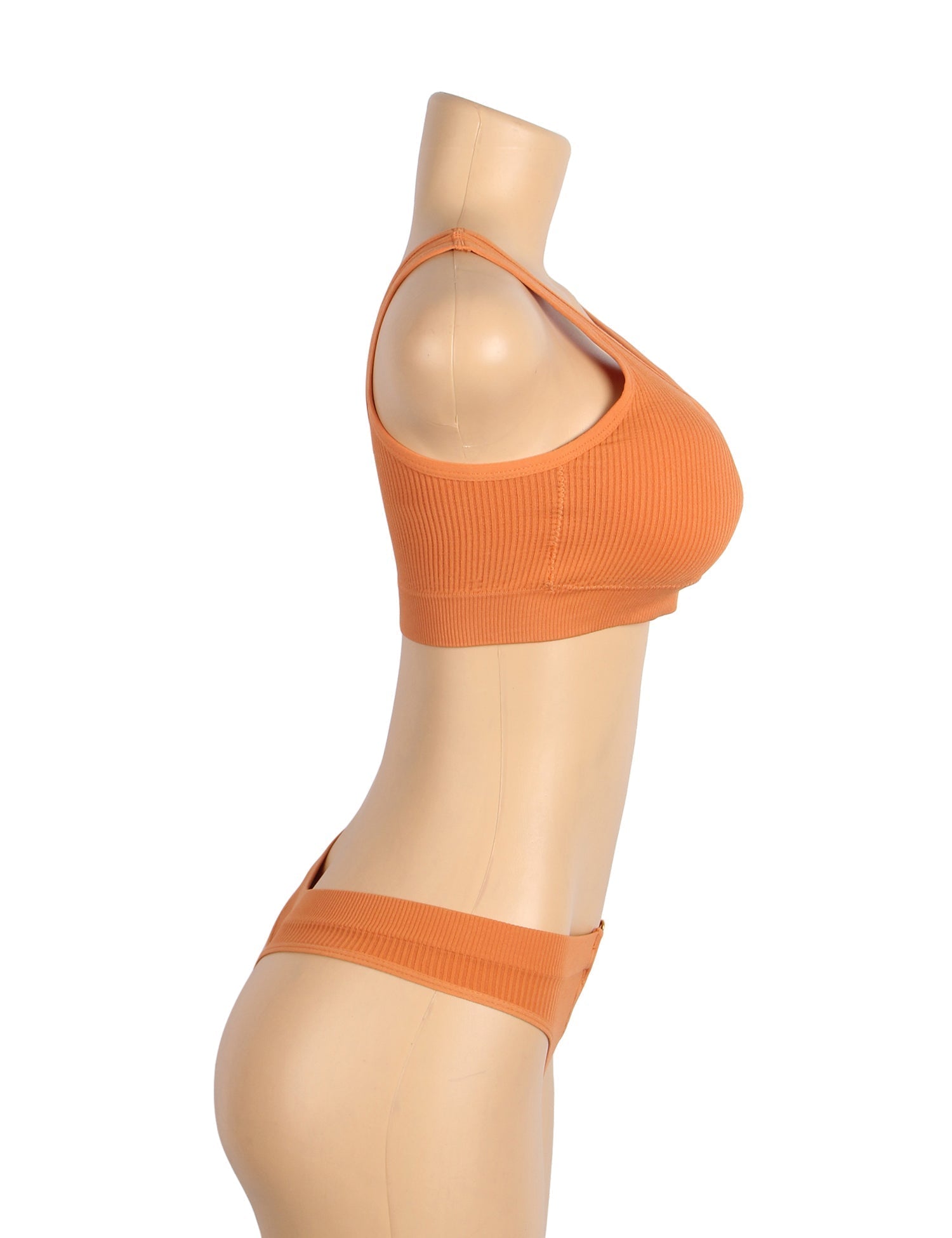 Orange Knitted Seamless Bra Set with Cut - Out & Heart Buckle - TeaseFashion