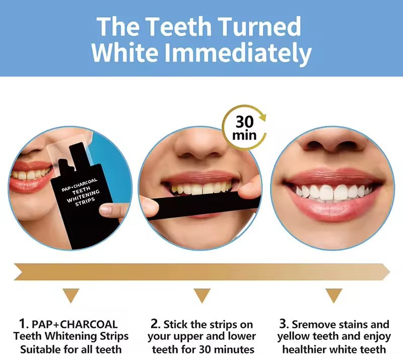 PAP Charcoal Teeth Whitening Strips Sensitive Teeth Cleaning Fast Stain Removal (7 PCS) - TEASEFASHION