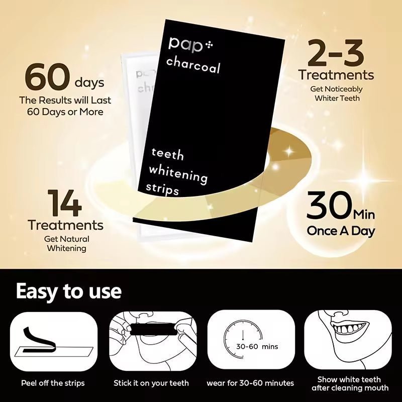 PAP Charcoal Teeth Whitening Strips Sensitive Teeth Cleaning Fast Stain Removal (7 PCS) - TEASEFASHION
