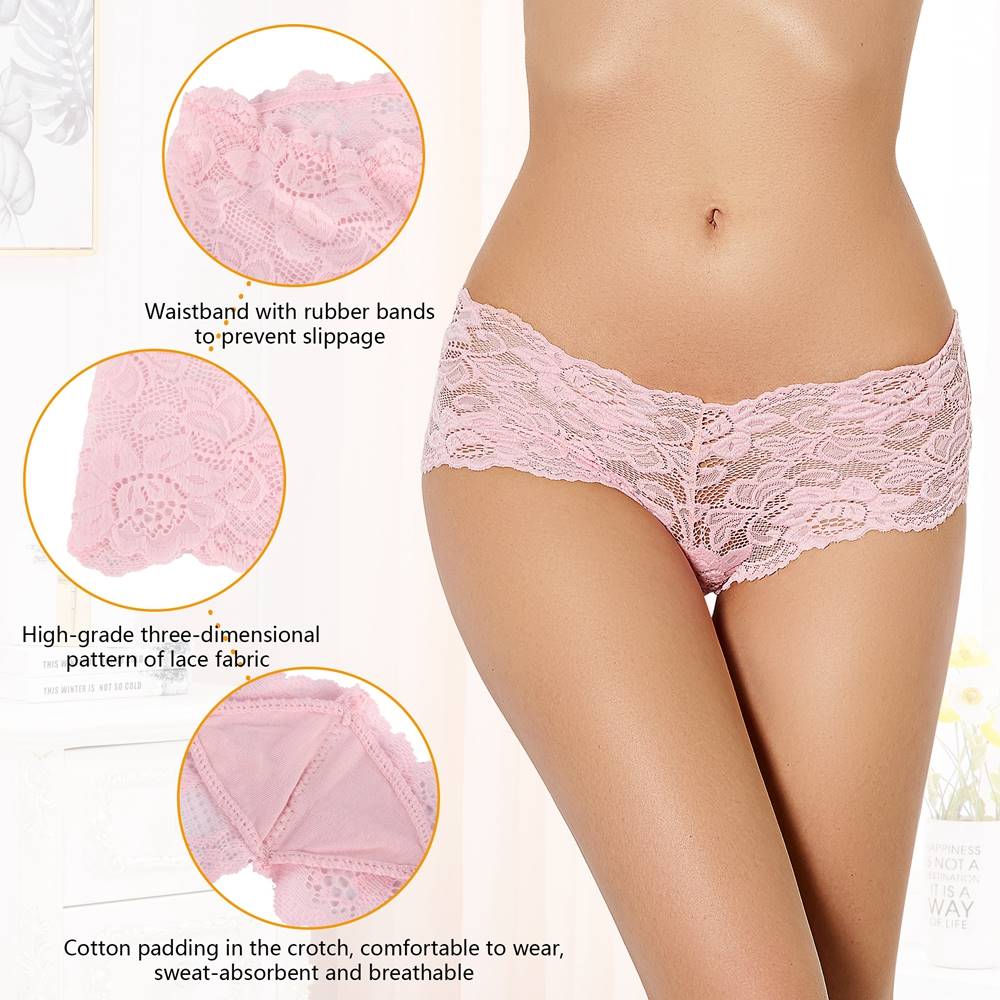 Pink 3D Floral Lace Panty with Cotton Gusset - TeaseFashion