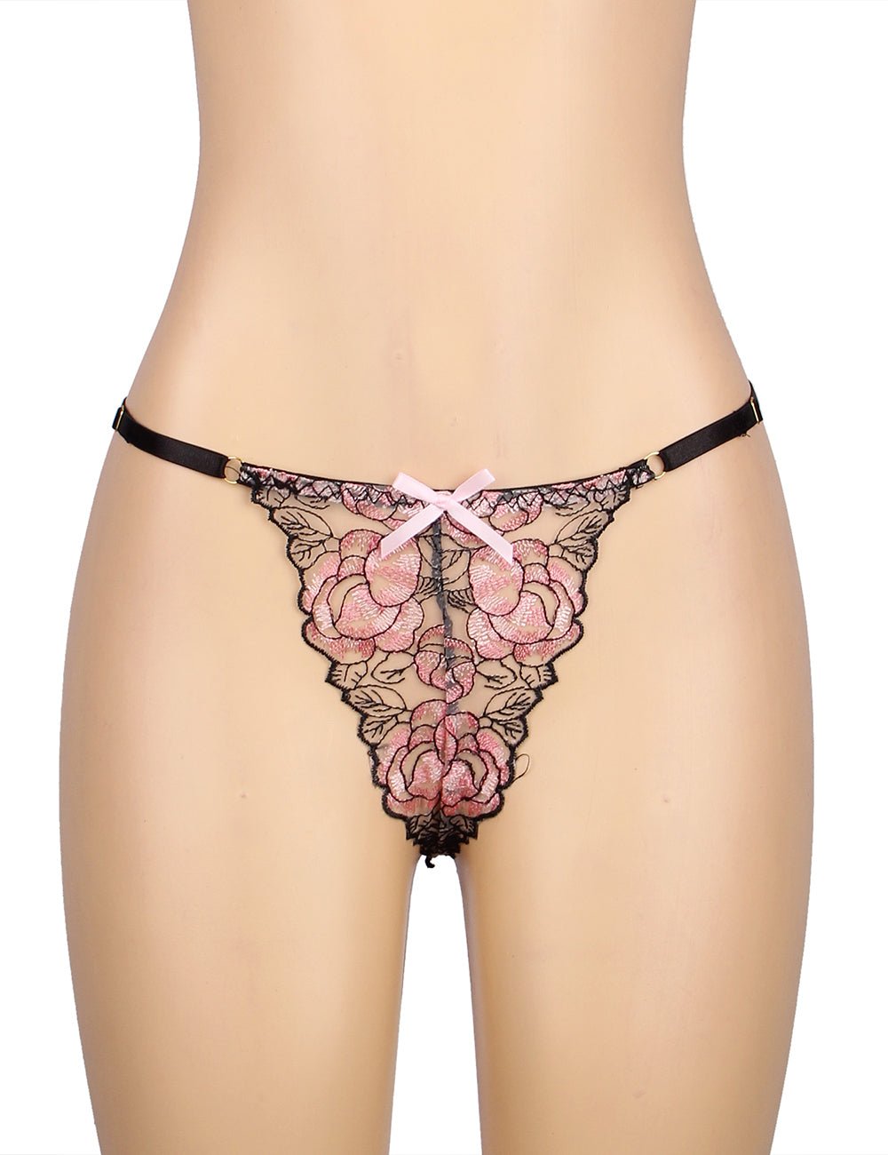 Pink Floral Embroidery Bra Garter Set – Butterfly Detail & Underwire - TeaseFashion