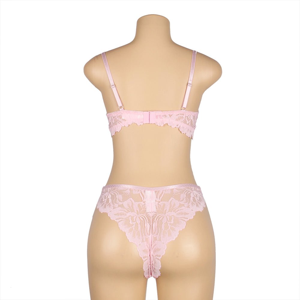 Pink Floral Lace Adjustable Strap Underwire Bra Set - TeaseFashion
