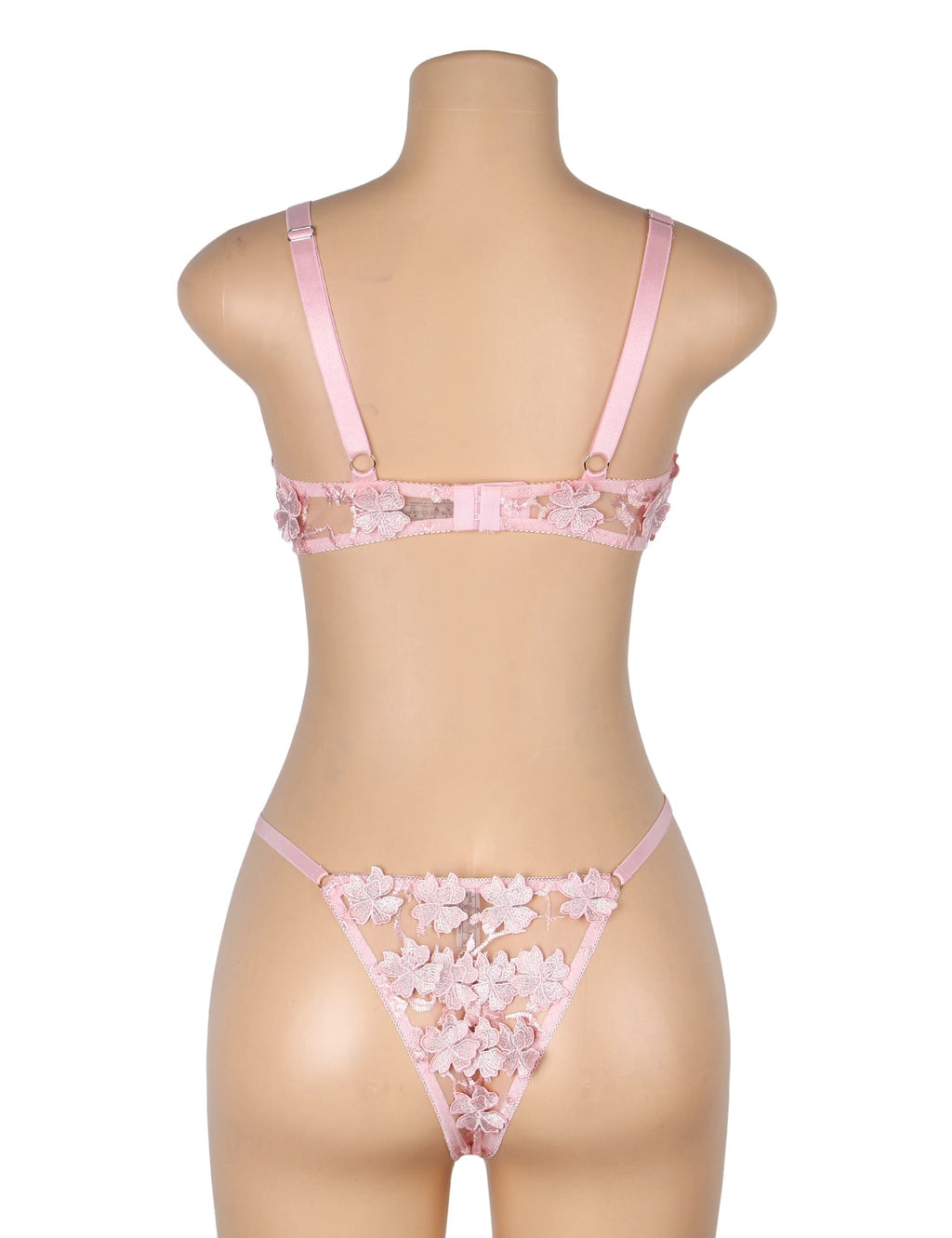 Pink Floral Mesh Embroidery Bra Set – Underwire & 3D Lace - TeaseFashion