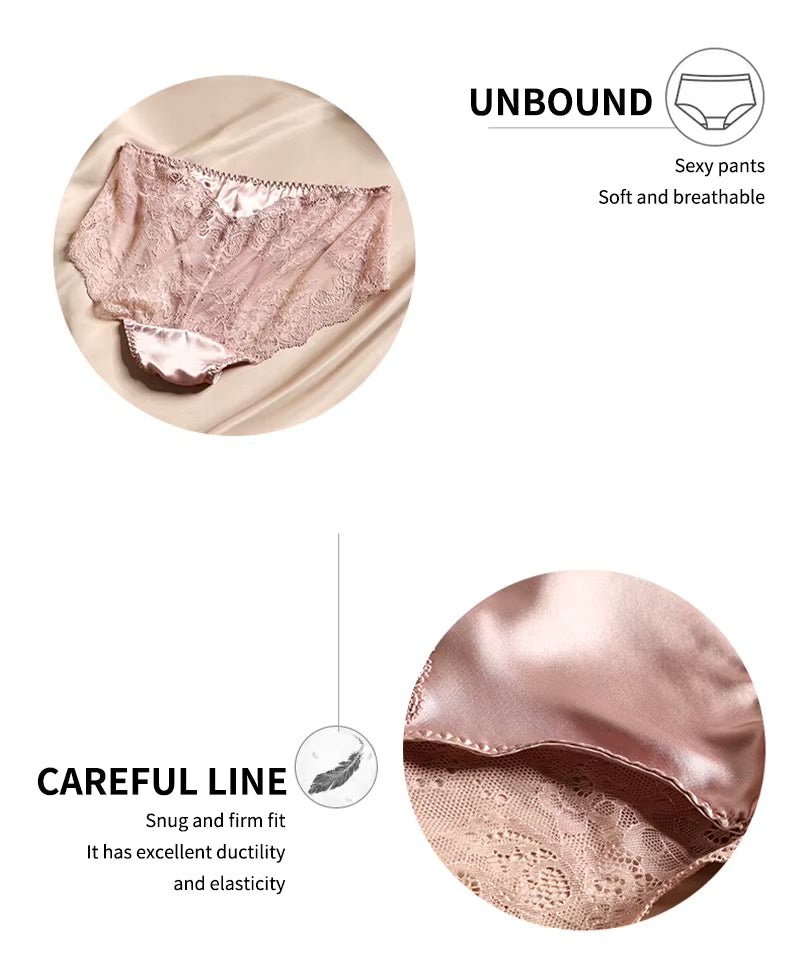 Pink French Elegant Lace Edge Floral Print Silk Brief for Soft Comfort and Feminine Everyday Luxury - TEASEFASHION