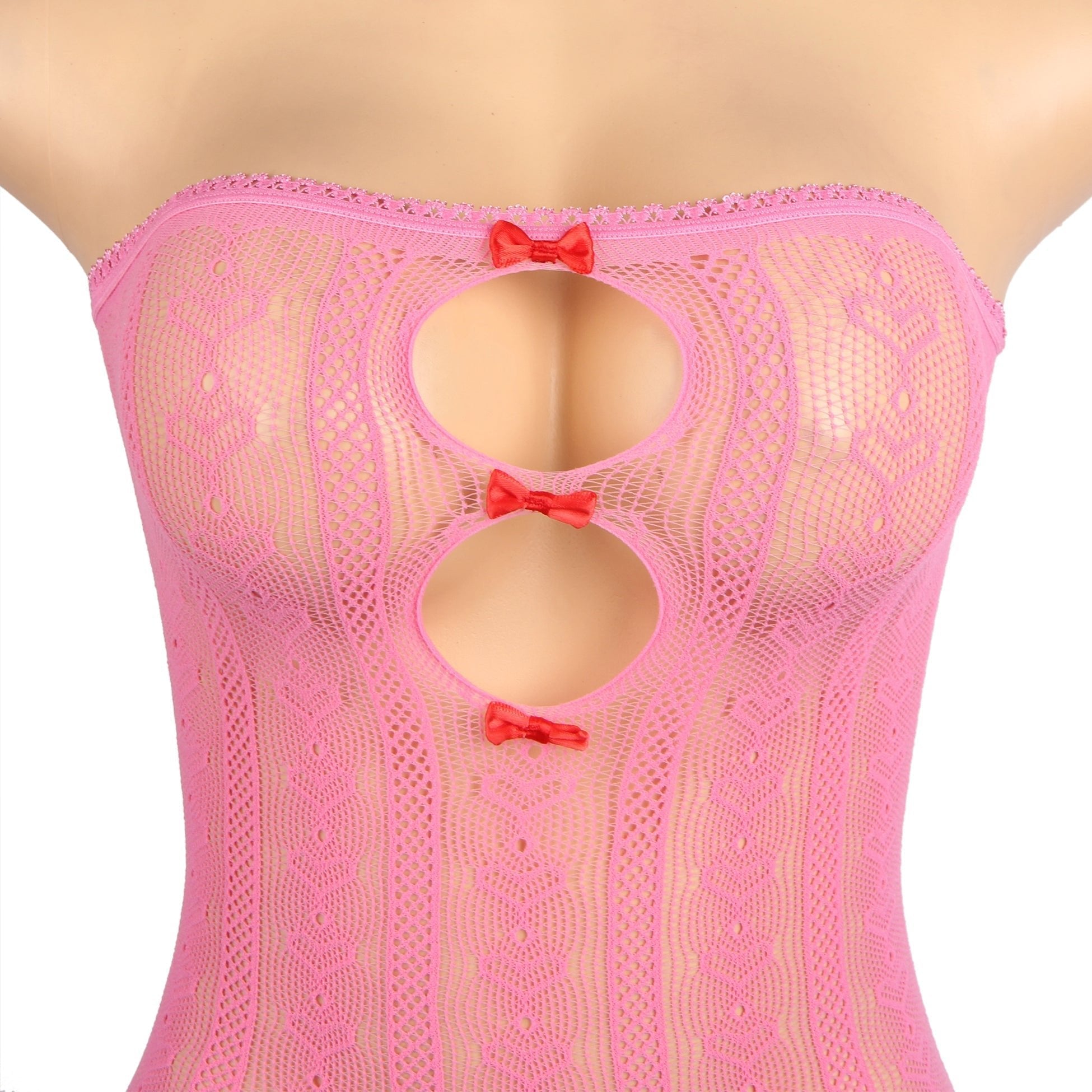 Pink Heart - Mesh Strapless Mini Skirt & Bow - Cuff Shawl Set - TeaseFashion