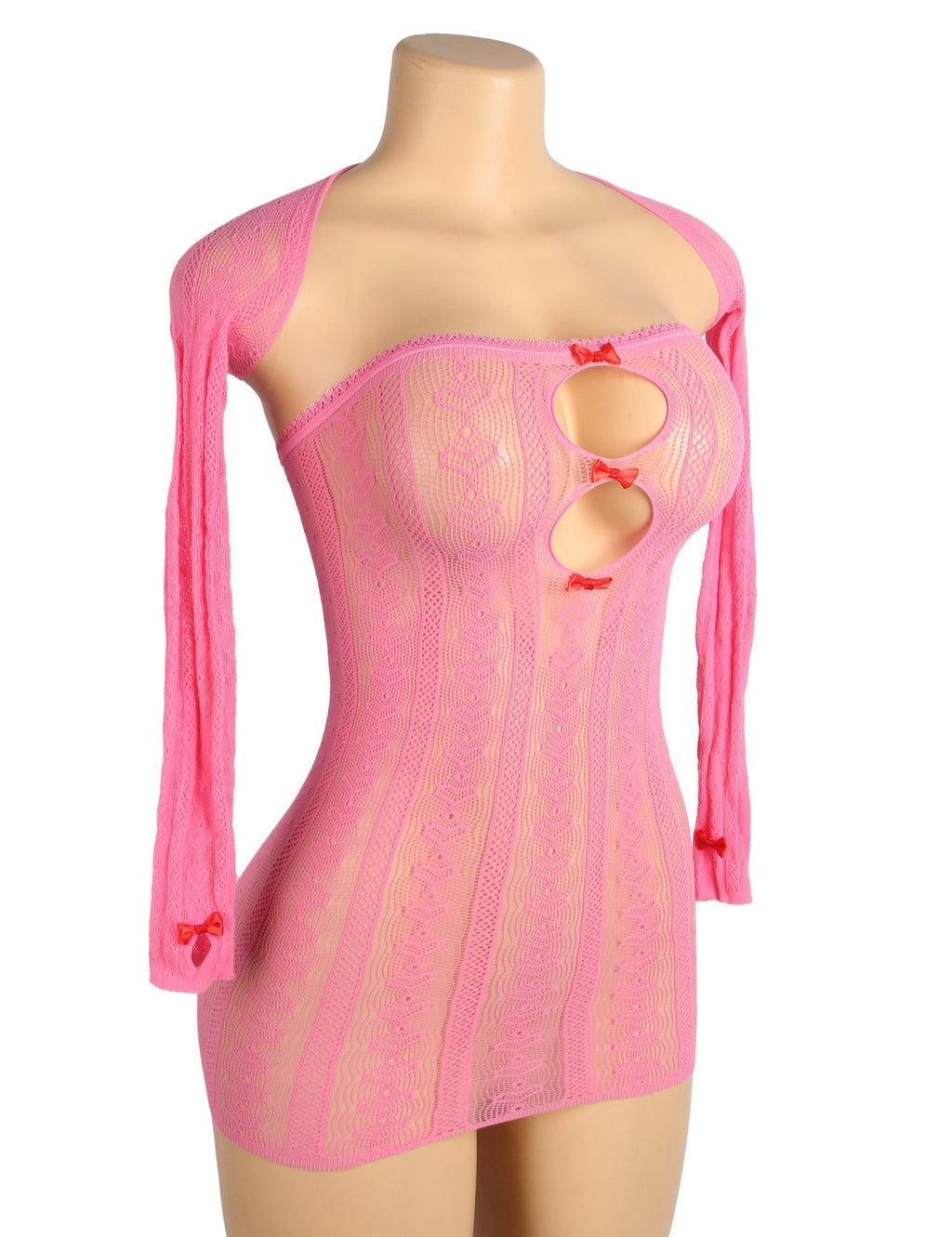 Pink Heart - Mesh Strapless Mini Skirt & Bow - Cuff Shawl Set - TeaseFashion