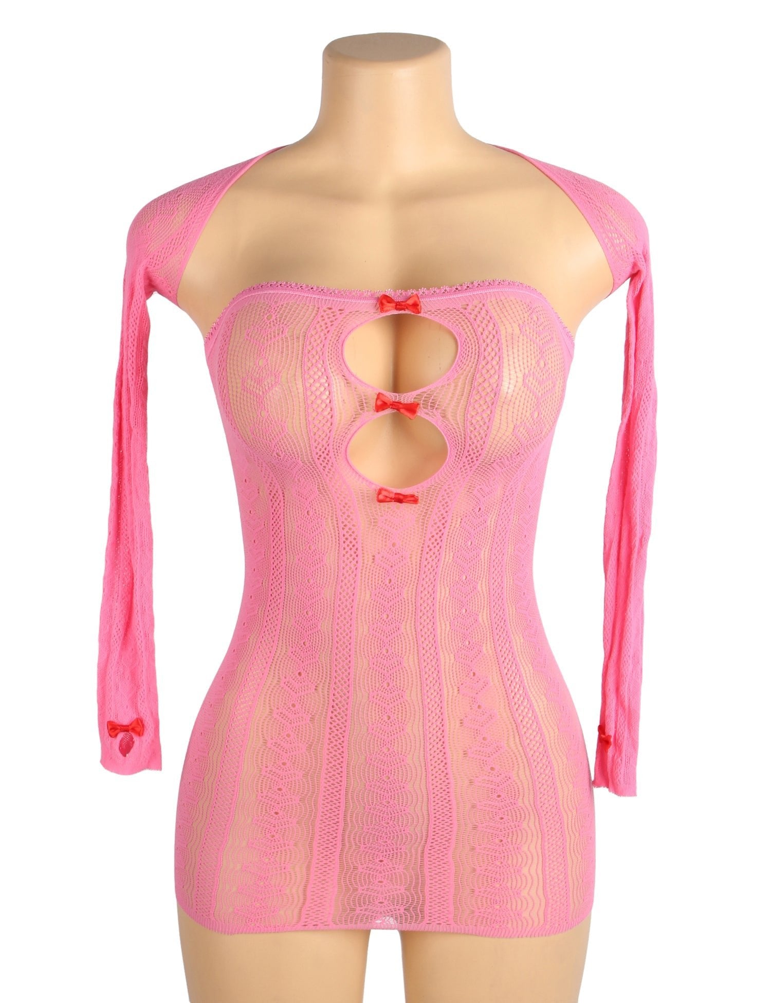 Pink Heart - Mesh Strapless Mini Skirt & Bow - Cuff Shawl Set - TeaseFashion