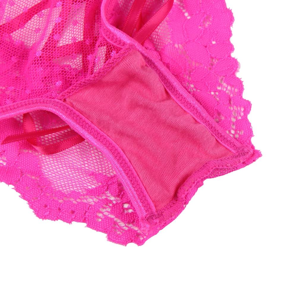 Pink High - Waist Lace Panty – Adjustable Straps & Cotton Gusset - TeaseFashion