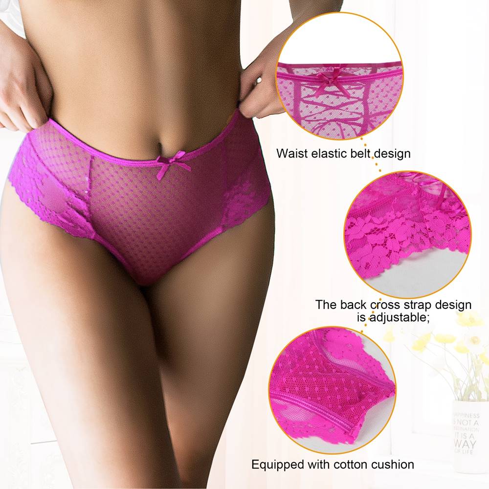 Pink High - Waist Lace Panty – Adjustable Straps & Cotton Gusset - TeaseFashion