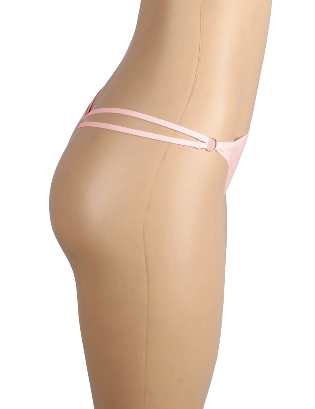Pink Ice Silk Seamless Thong – Metallic Heart Buckle & Decorative Strap Detail - TeaseFashion