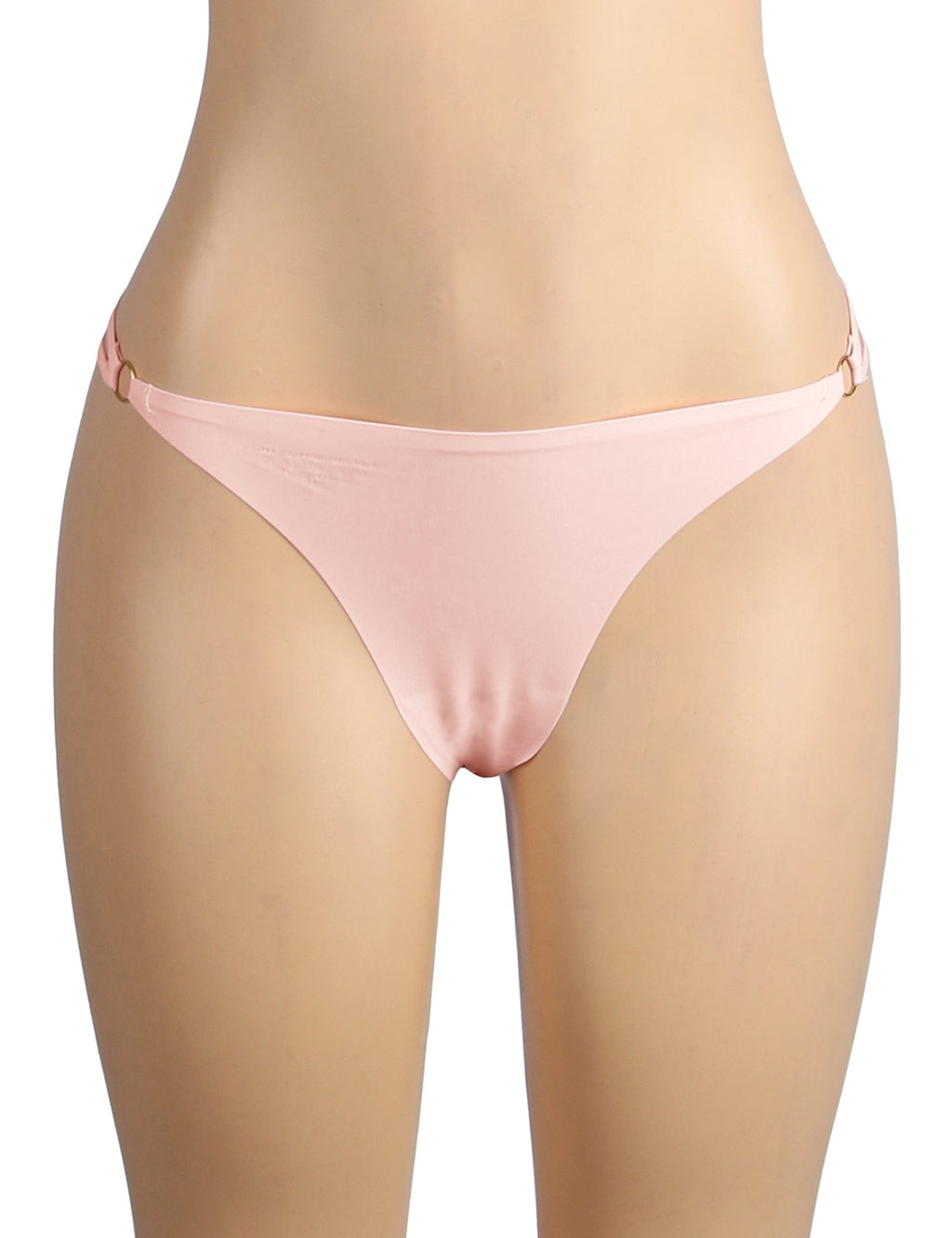 Pink Ice Silk Seamless Thong – Metallic Heart Buckle & Decorative Strap Detail - TeaseFashion