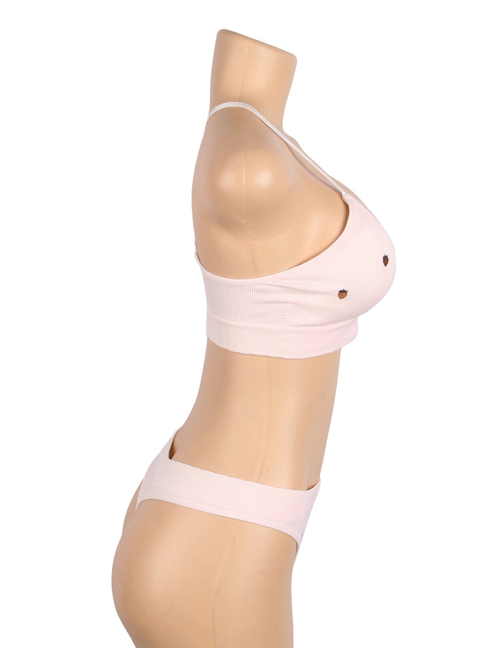 Pink Knitted Seamless Bra Set with 3D Strawberry Embroidery - TeaseFashion