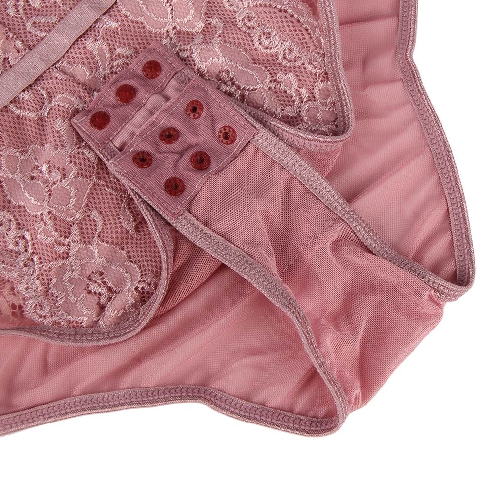 Pink Lace & Mesh Bodysuit – Eyelash Lace Cups, Hollow - Out Bra Detail, Adjustable Crotch & Straps - TeaseFashion