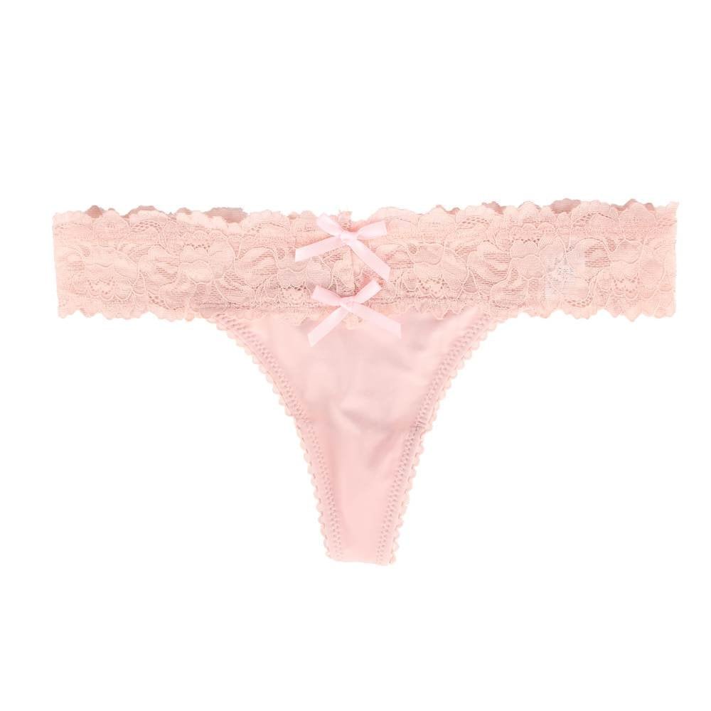 Pink Lace Mesh Panty with Bow Front, Criss - Cross Ribbon Back & Cotton Crotch Lining - TeaseFashion