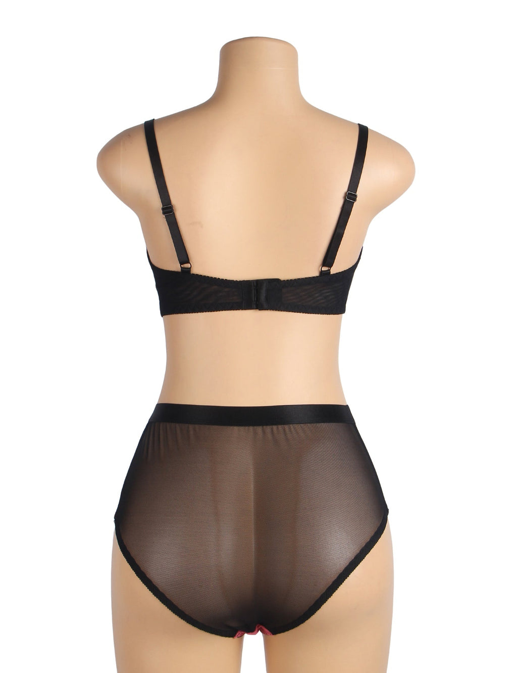 Pink Lace Mesh Push - Up Bra Set – Rhinestone Buckle & High Waist - TeaseFashion