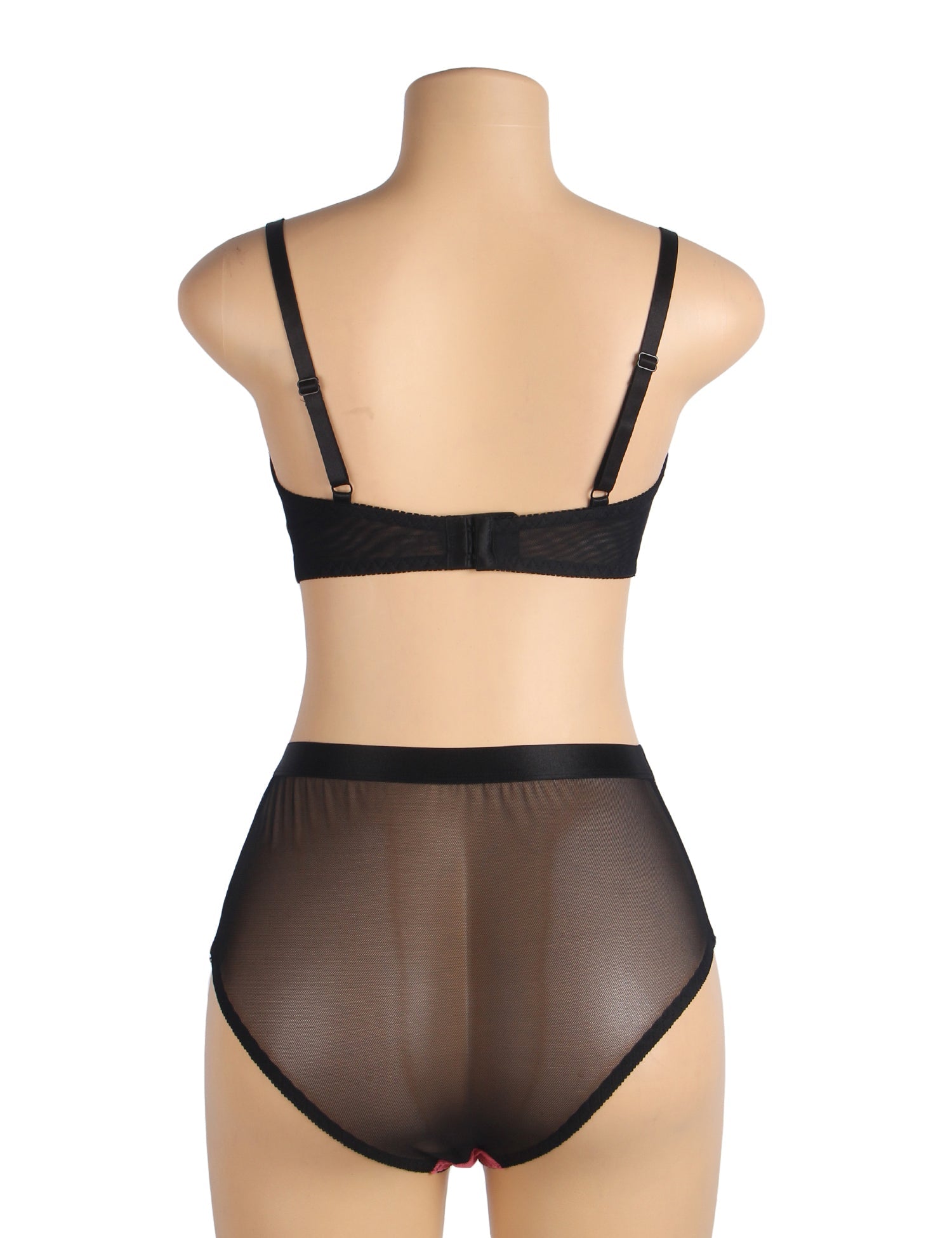 Pink Lace Mesh Push - Up Bra Set – Rhinestone Buckle & High Waist - TeaseFashion