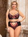 Pink Lace Mesh Push - Up Bra Set – Rhinestone Buckle & High Waist - TeaseFashion