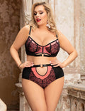 Pink Lace & Mesh Splice Bra Set – Underwire, Rhinestone Clasps, High Waist & Wide Elastic Band - TeaseFashion
