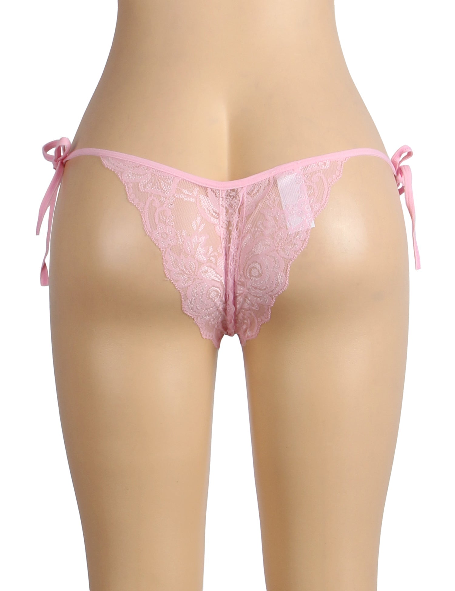 Pink Lace Tie - Side Panty – Open Crotch, Adjustable Waist Ties & Bow Detail - TeaseFashion