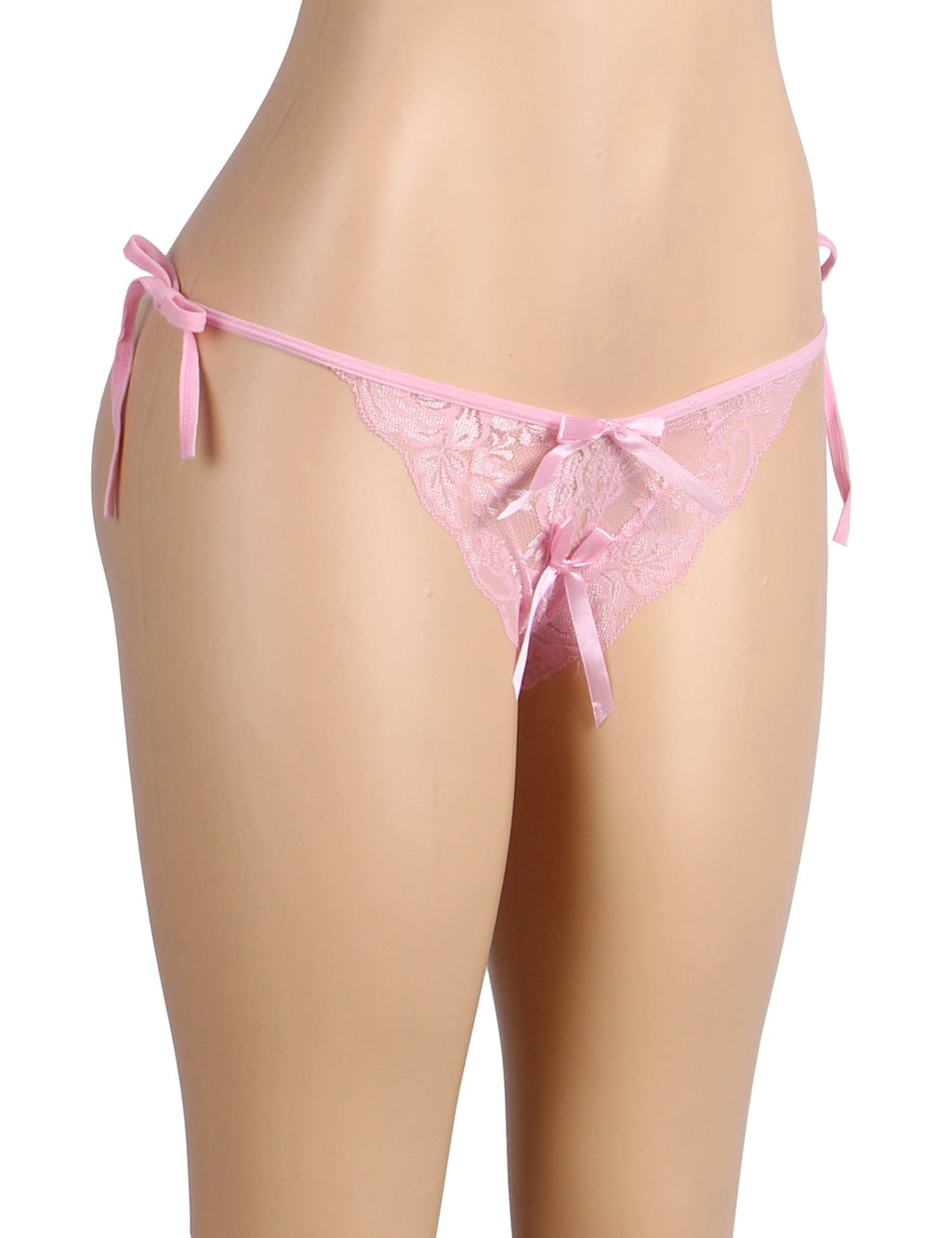 Pink Lace Tie - Side Panty – Open Crotch, Adjustable Waist Ties & Bow Detail - TeaseFashion