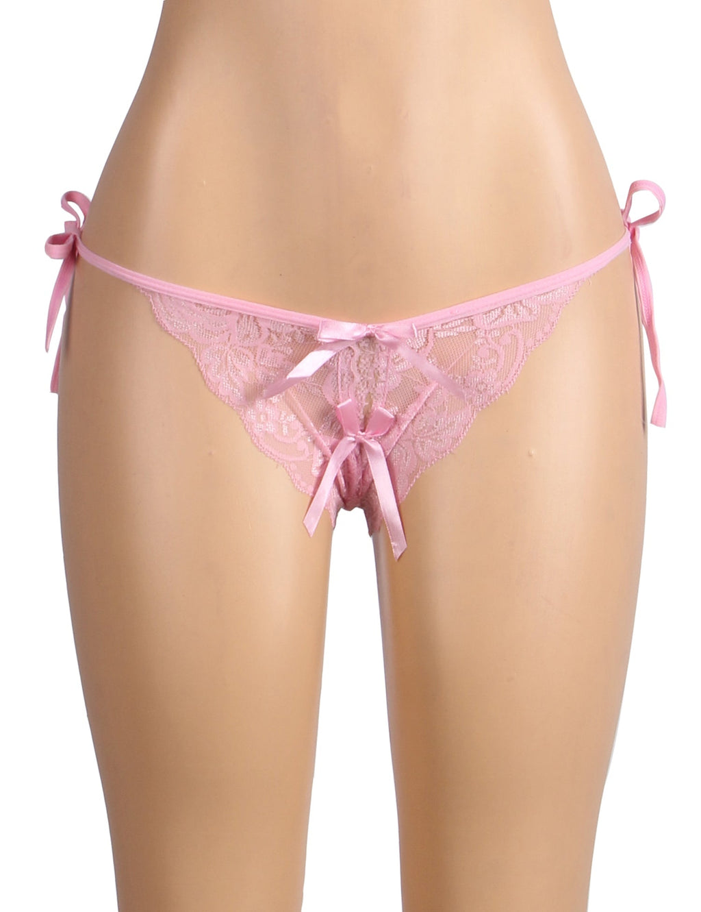 Pink Lace Tie - Side Panty – Open Crotch, Adjustable Waist Ties & Bow Detail - TeaseFashion