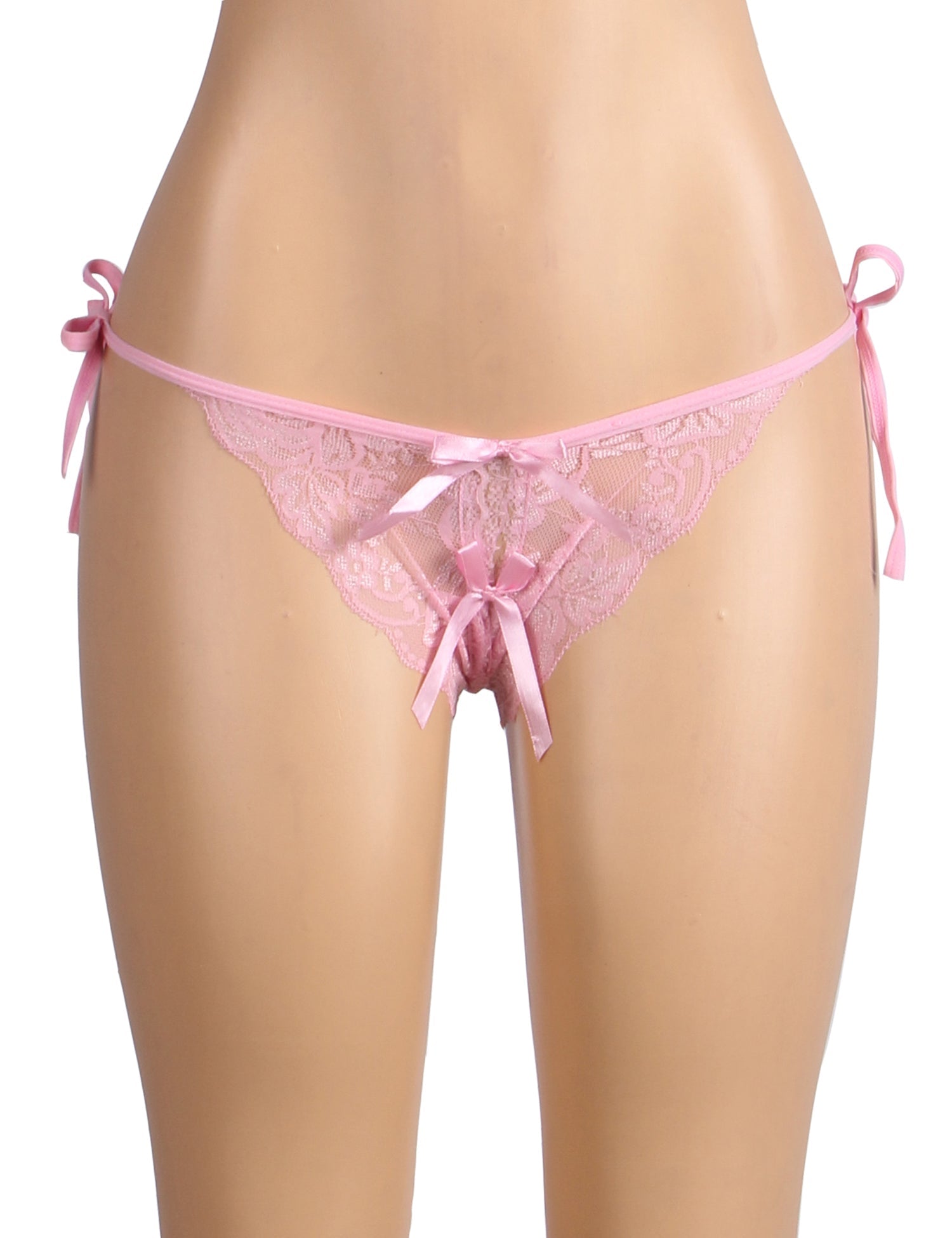 Pink Lace Tie - Side Panty – Open Crotch, Adjustable Waist Ties & Bow Detail - TeaseFashion