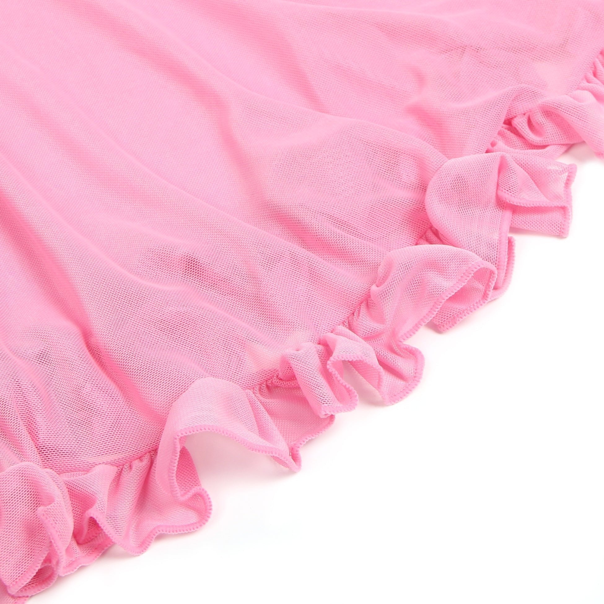 Pink Mesh Babydoll with 3D Floral Embroidery, Bow Accent, Ruffled Hem, Self - Lifting Bust & T - Pants Set - TeaseFashion