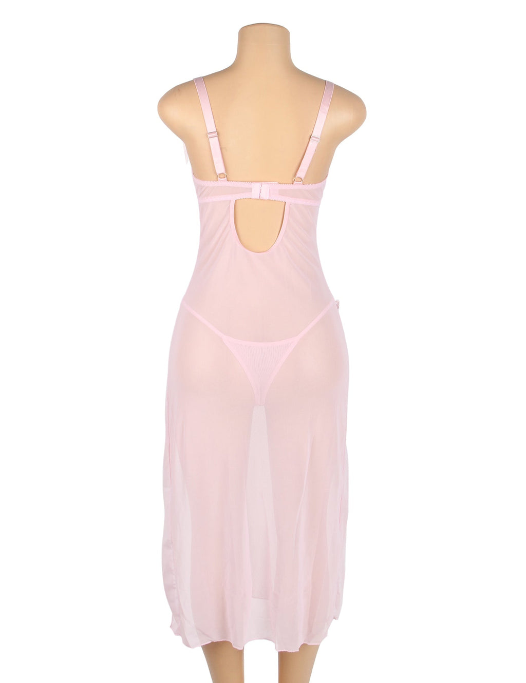 Pink Mesh Camisole Dress – Ribbon Bow Straps, Underwired, 3D Bows & Front Slit - TeaseFashion