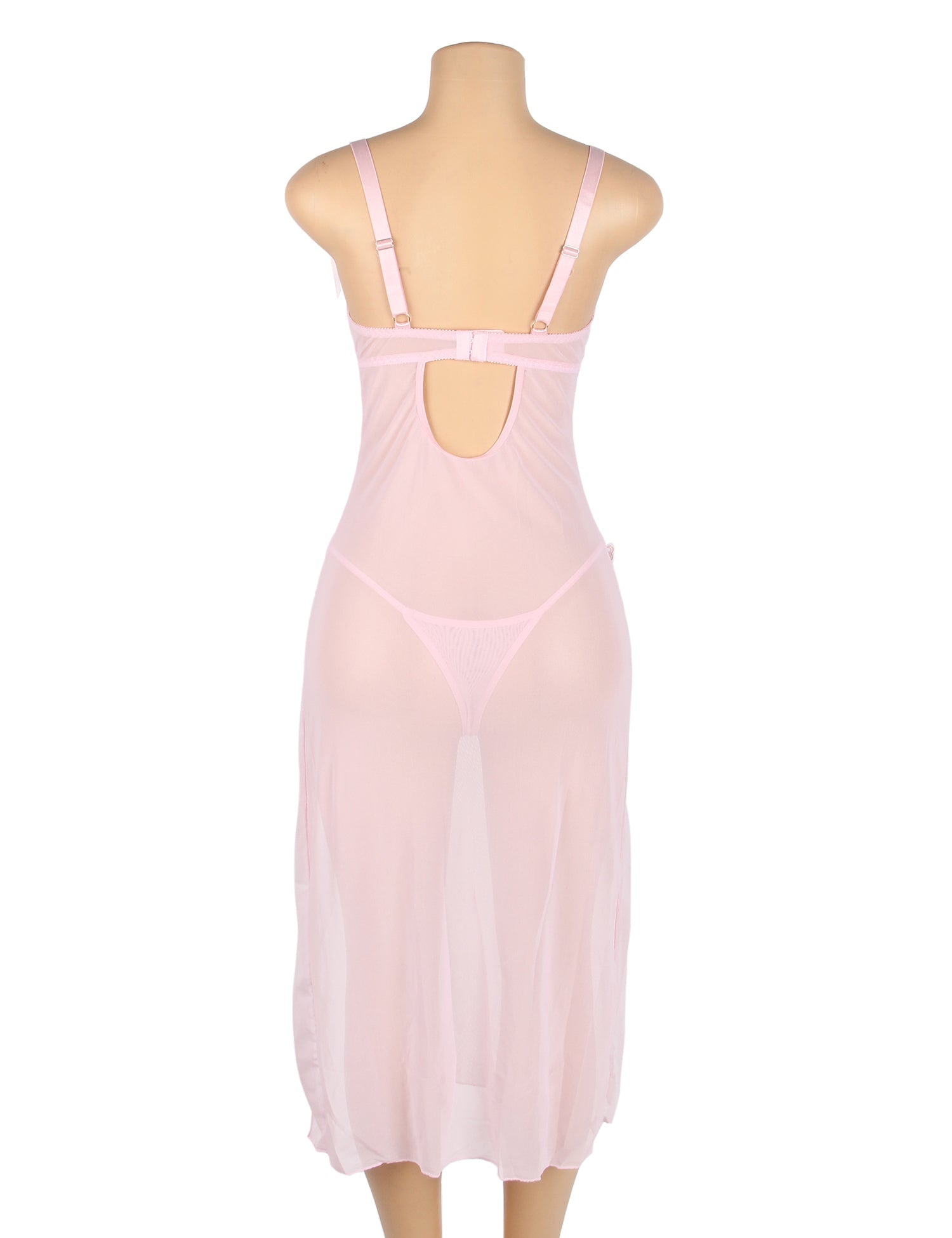 Pink Mesh Camisole Dress – Ribbon Bow Straps, Underwired, 3D Bows & Front Slit - TeaseFashion