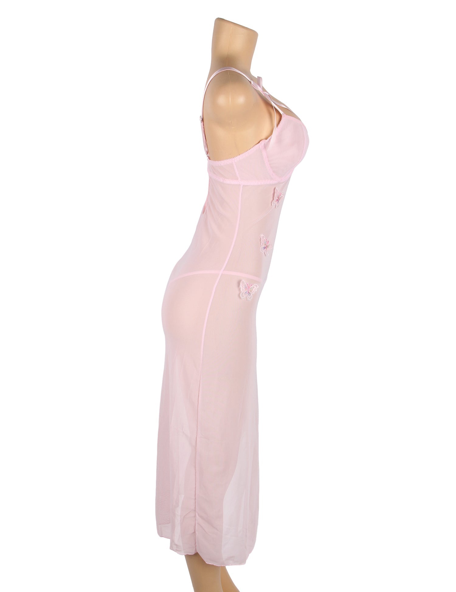 Pink Mesh Camisole Dress – Ribbon Bow Straps, Underwired, 3D Bows & Front Slit - TeaseFashion