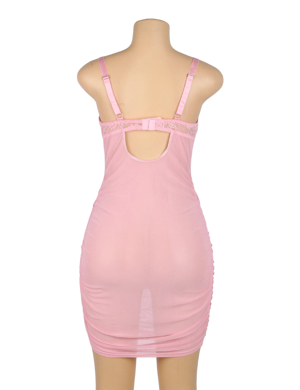 Pink Mesh & Lace Underwired Babydoll with Cross - Front Straps, Bow Embellishment & Adjustable Back Hook - TeaseFashion