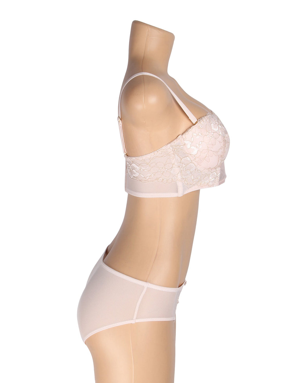 Pink Mesh & Silk Lace Bra Set – Underwire, 3D Lace & Bow Detail - TeaseFashion