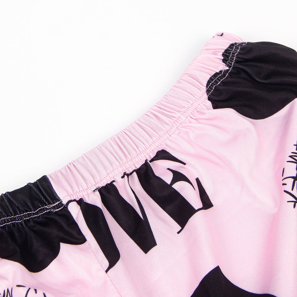Pink Print Suspender Home Wear Pajama Set - TeaseFashion