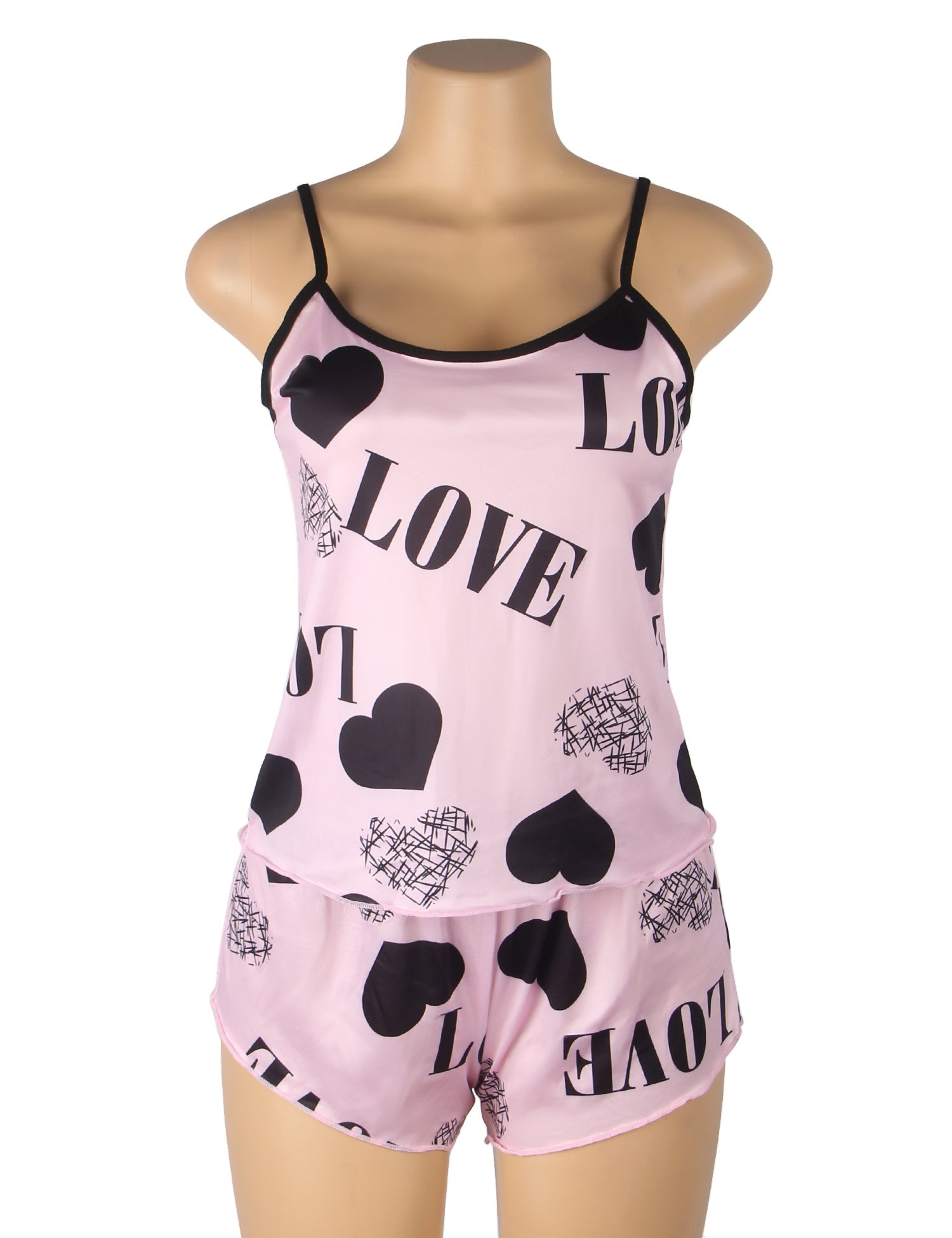 Pink Print Suspender Home Wear Pajama Set - TeaseFashion